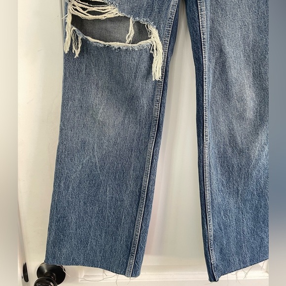 Zara High Rise Wide Leg Distressed Blue Jeans - 2 - Picture 2 of 6
